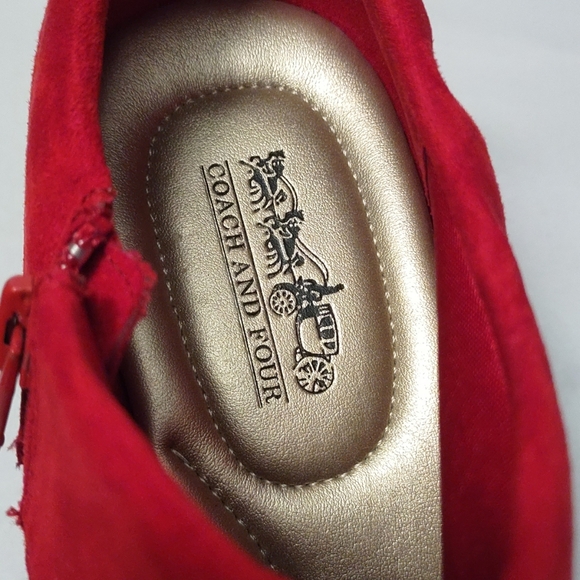 🌺COACH & FOUR Red Suede (Fabric) Slip On Booties Side Zipper Boots Size 10🌺 - Picture 7 of 15